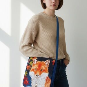 Blue Fox Print Crossbody Bag - Unbranded Handmade US